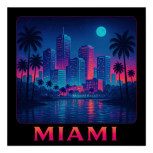 Miami Moonrise - Neon-Skyline Poster