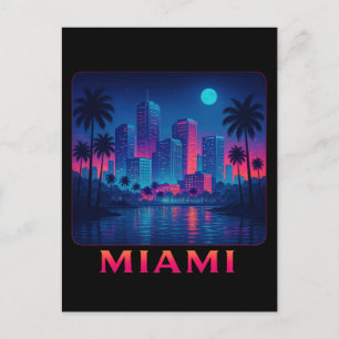 Miami Moonrise - Neon-Skyline Postkarte