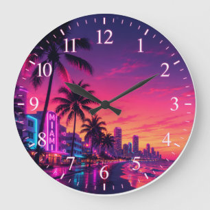 Miami-Neon-Sonnenuntergangs-Zifferblatt Große Wanduhr