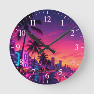 Miami-Neon-Sonnenuntergangs-Zifferblatt Runde Wanduhr