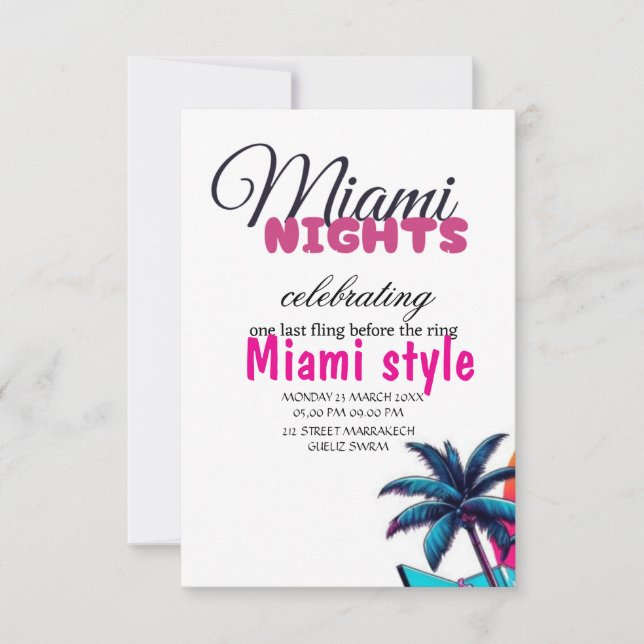 Miami Nights Einladung Geburtstagsparty, Summer Pa (Vorderseite)