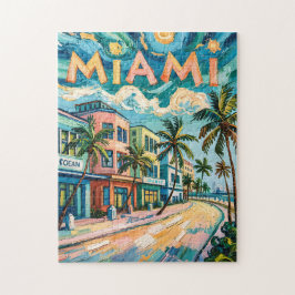 Miami Ocean Drive Florida Beach Van Gogh Colorful Puzzle