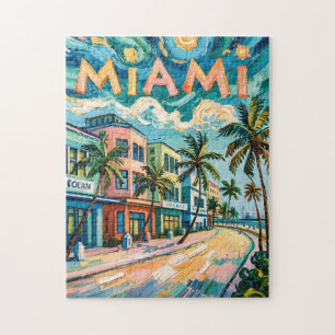 Miami Ocean Drive Florida Strand Van Gogh Farbig Puzzle