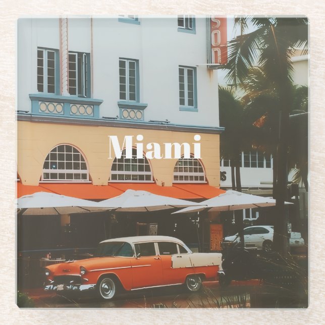 Miami Ocean Drive Reiseandenken Glasuntersetzer (Vorderseite)