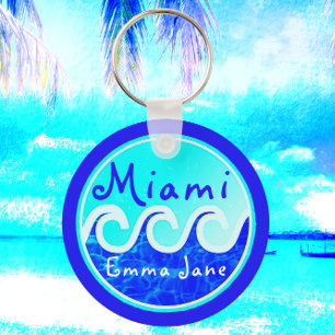 Miami Ocean Waves Blue Sky Ihr Name Schlüsselanhänger
