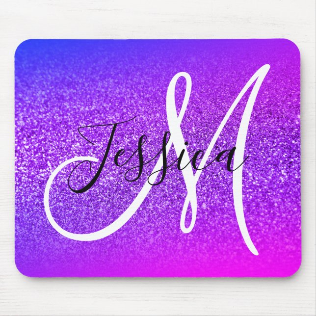 Miami Ombre Lila Violet Glitzer Monogram Mousepad (Vorne)