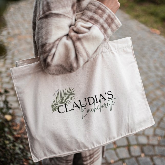 Miami Palm Bride Custom Chic Junggeselinnen-Abschi Jumbo Stoffbeutel (Custom Bride Name - Miami Palm Design, Bachelorette party Large Tote Bag)