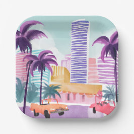 Miami Pastels | Unordentliche Aquarellmalerei Pappteller