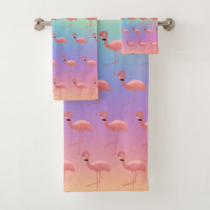 MIAMI PINK FLAMINGO PATTERN BADEZIMMER TOWEL SET