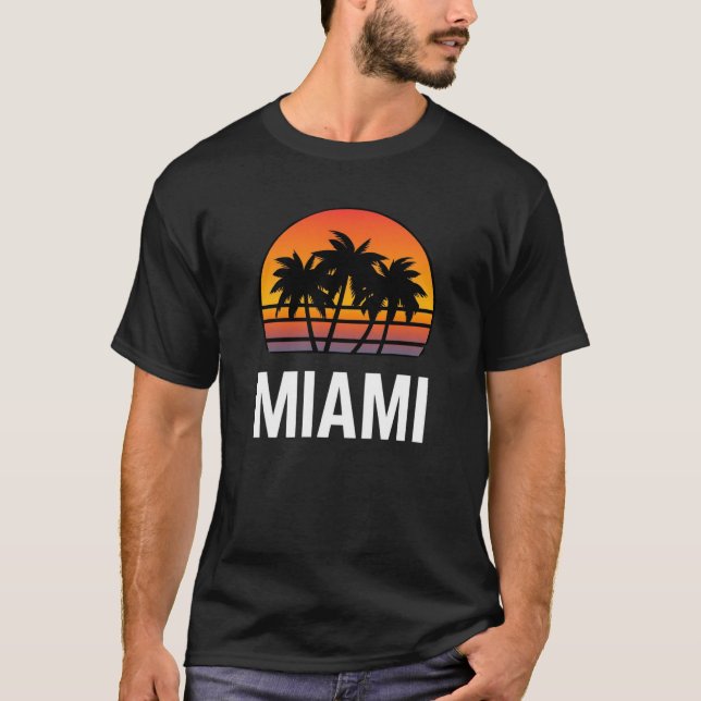 Miami Retro Sunset Palm Tree Graphic T-Shirt (Vorderseite)
