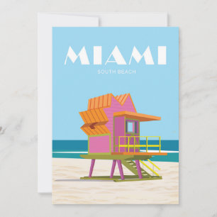 Miami, Retro, Vintage, Rettungsschwimmer, Strand, Feiertagskarte