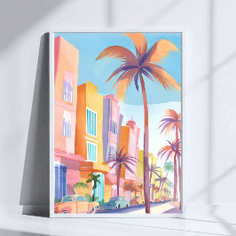 Miami Road | Farbige Straße Aquarell Poster