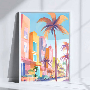Miami Road Farbige Straße Aquarell Poster