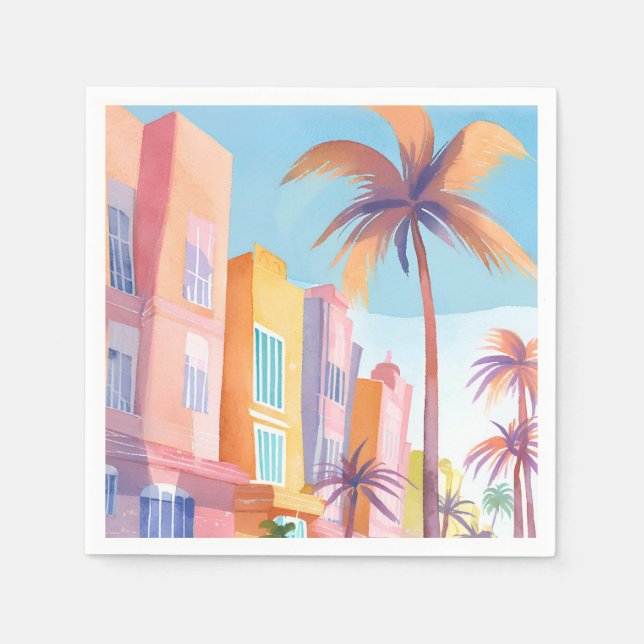Miami Road | Farbige Straße Aquarell Serviette (Vorderseite)