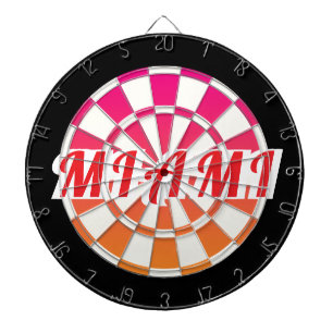 MIAMI roter Text auf Pink Orange Schwarz und Weiß Dartscheibe