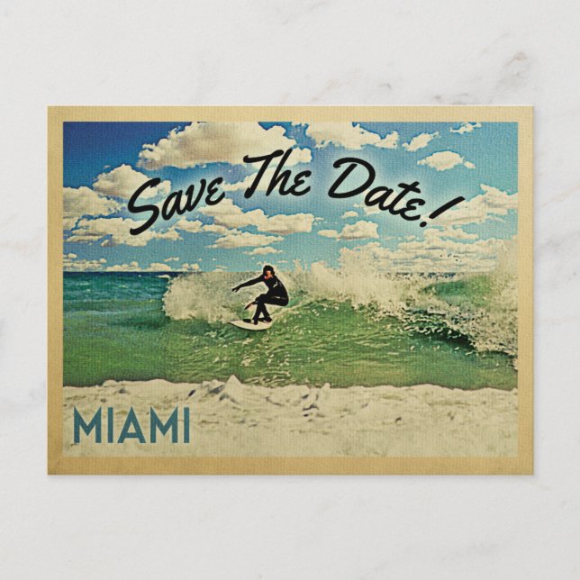 Miami Save the Date Florida Surfing Ankündigungspostkarte (Vorderseite)