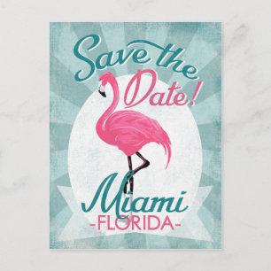 Miami Save the Date Pink Flamingo Ankündigungspostkarte