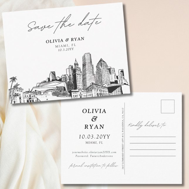 Miami Save the Date Postcard für Hochzeiten in Flo Postkarte (Miami Save the Date Postcard for Florida Weddings)