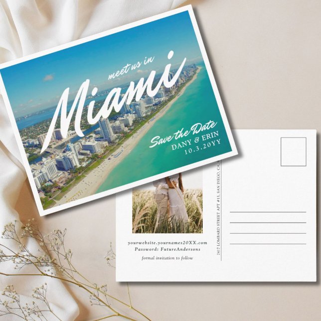 Miami Save the Date Postcard mit Fotos Postkarte (Miami Save the Date Postcard with Photos)