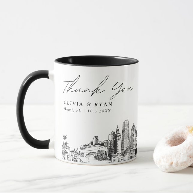 Miami Sketch Simple Custom Wedding Coffee Tasse (Mit Donut)
