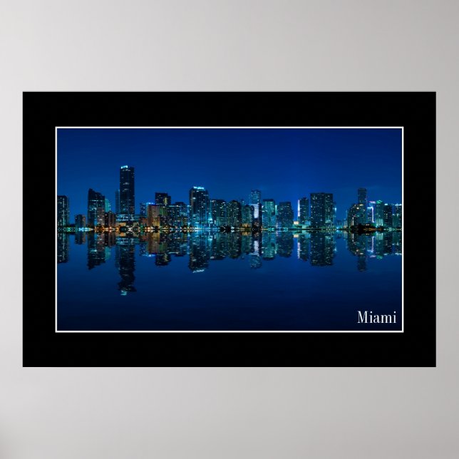 Miami Skyline am Abend Panorama - Poster (Vorne)