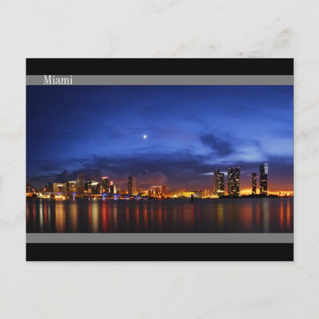 Miami Skyline am Abend Panorama - Postkarte (Vorderseite)