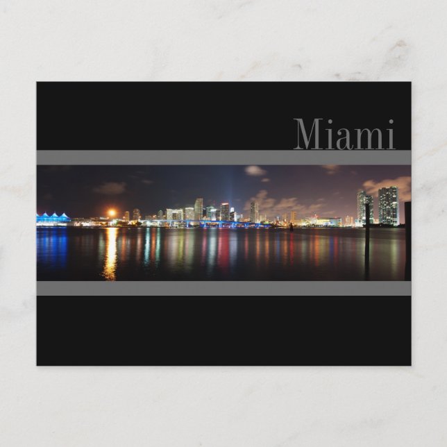 Miami Skyline bei Night Panorama Foto - Postkarte (Vorderseite)