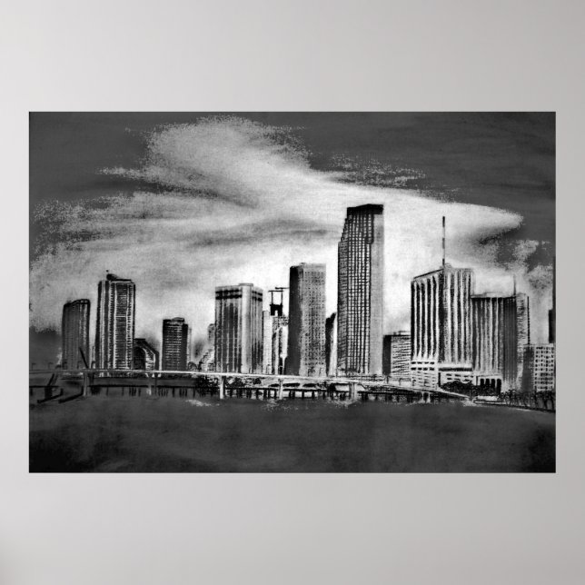 Miami Skyline Charcoal Poster (Vorne)