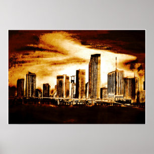 Miami Skyline Charcoal Poster