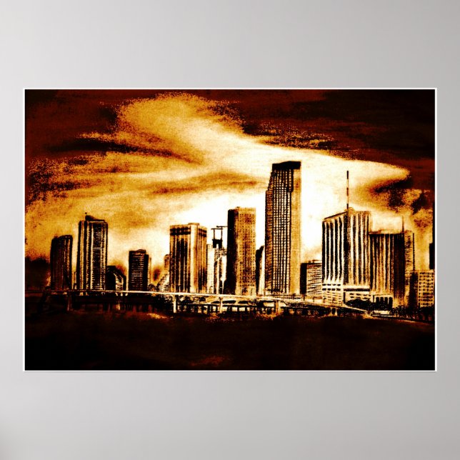 Miami Skyline Charcoal Poster (Vorne)