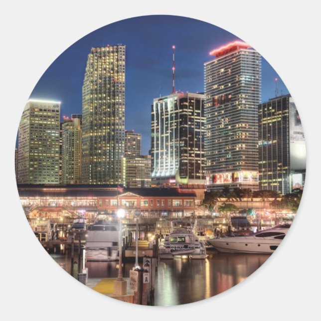 Miami Skyline City in Florida Runder Aufkleber (Vorderseite)