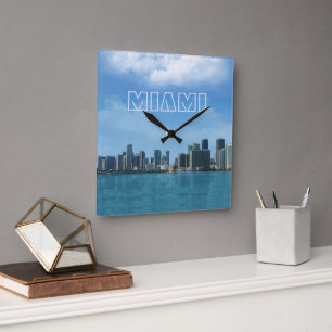 Miami Skyline Clock Quadratische Wanduhr