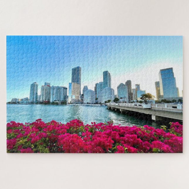 Miami Skyline Downtown Brickell Biscayne Bay Puzzle (Horizontal)