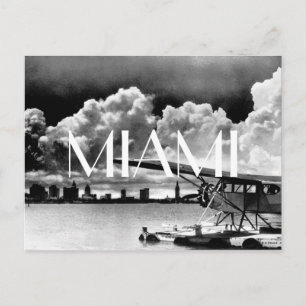 Miami-Skyline-Flugzeug Schwarz-Weiß-Foto Postkarte