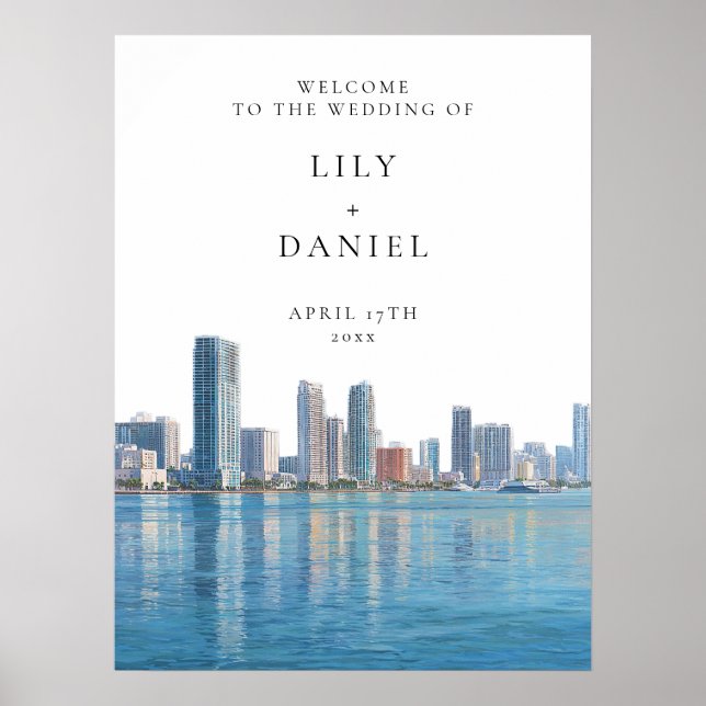 Miami Skyline Hochzeits-Willkommensschild Poster (Vorne)