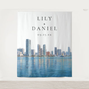 Miami Skyline Hochzeitsfoto Hintergrund Wandteppich