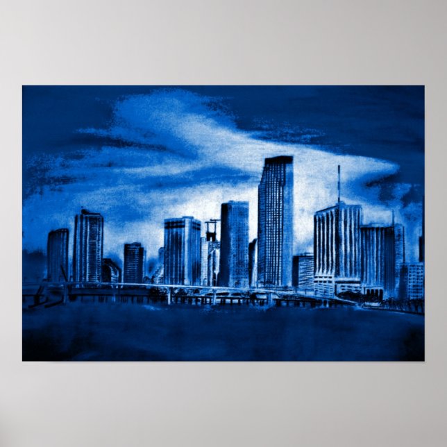 Miami Skyline in Blue Poster (Vorne)