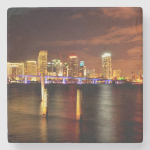 Miami-Skyline nachts, Florida Steinuntersetzer