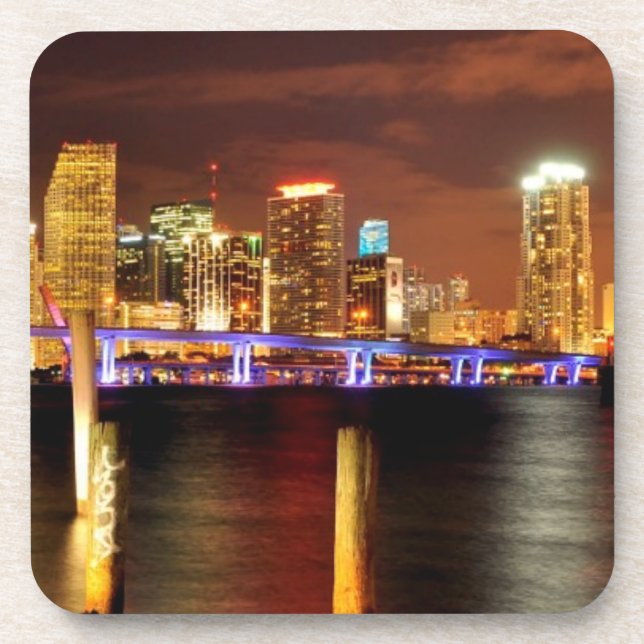 Miami-Skyline nachts, Florida Untersetzer (Vorderseite)