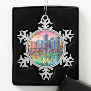 Miami Skyline Snowflake Weihnachtsschmuck Schneeflocken Zinn-Ornament