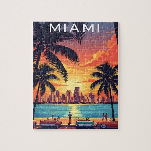 Miami-Skyline-Sonnenuntergang Puzzle (Vertikal)