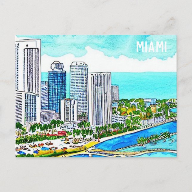 Miami Skyline Tropical Postcard Postkarte (Vorderseite)