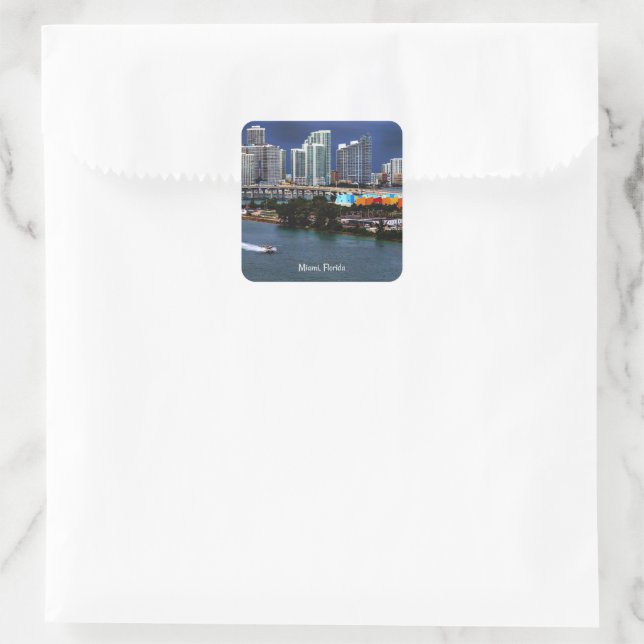 Miami, Skyline von Florida Quadratischer Aufkleber (Tasche)