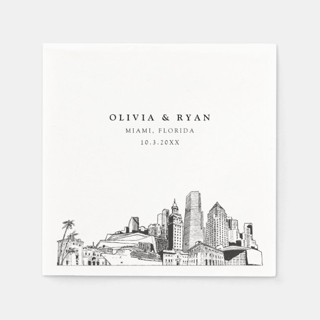 Miami Skyline Wedding Paper Cocktail Napkin Serviette (Vorderseite)