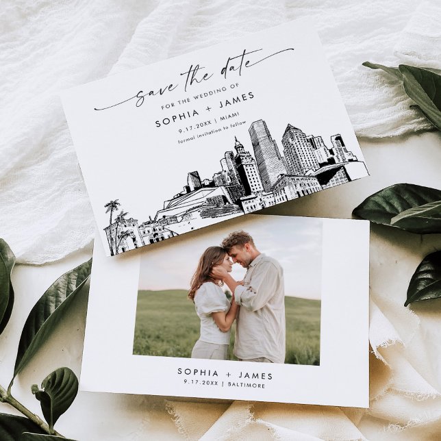 Miami Skyline Wedding Save the Date Card Einladung (Von Creator hochgeladen)