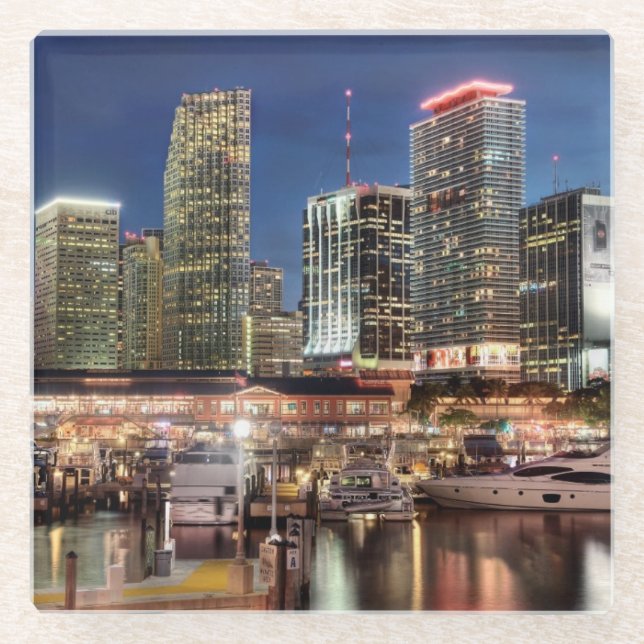 Miami-Skylinestadt in Florida Glasuntersetzer (Vorderseite)