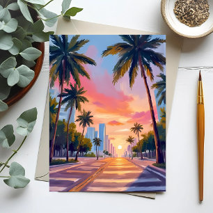 Miami-Sonnenuntergang Palmen Postkarte