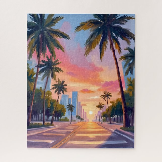 Miami-Sonnenuntergang Palmen Puzzle (Vertikal)