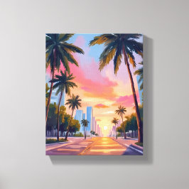 Miami-Sonnenuntergang-Palmwedel Leinwanddruck