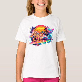 Miami-Sonnenuntergangs-Meerjungfrau - Retro-Tropis T-Shirt